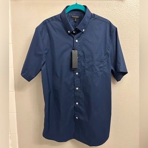 NWT Banana Republic Navy Slim Tech-Stretch Cotton Shirt TALL